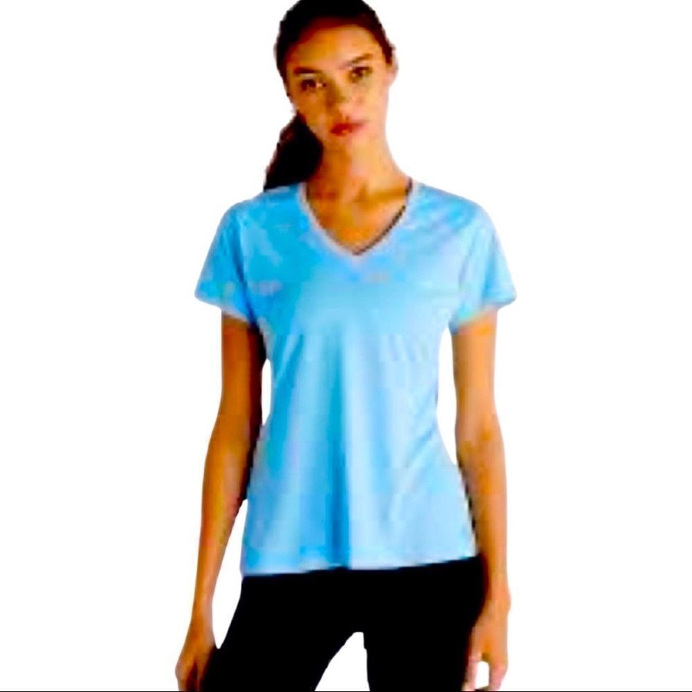 Soffe Dri Womens Performance V-Neck Tee • Scuba Blue Heather • Medium • NWT